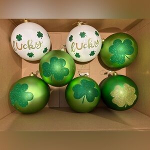 Seven Large St. Patrick's Day Lucky Green and White Ornament Set
